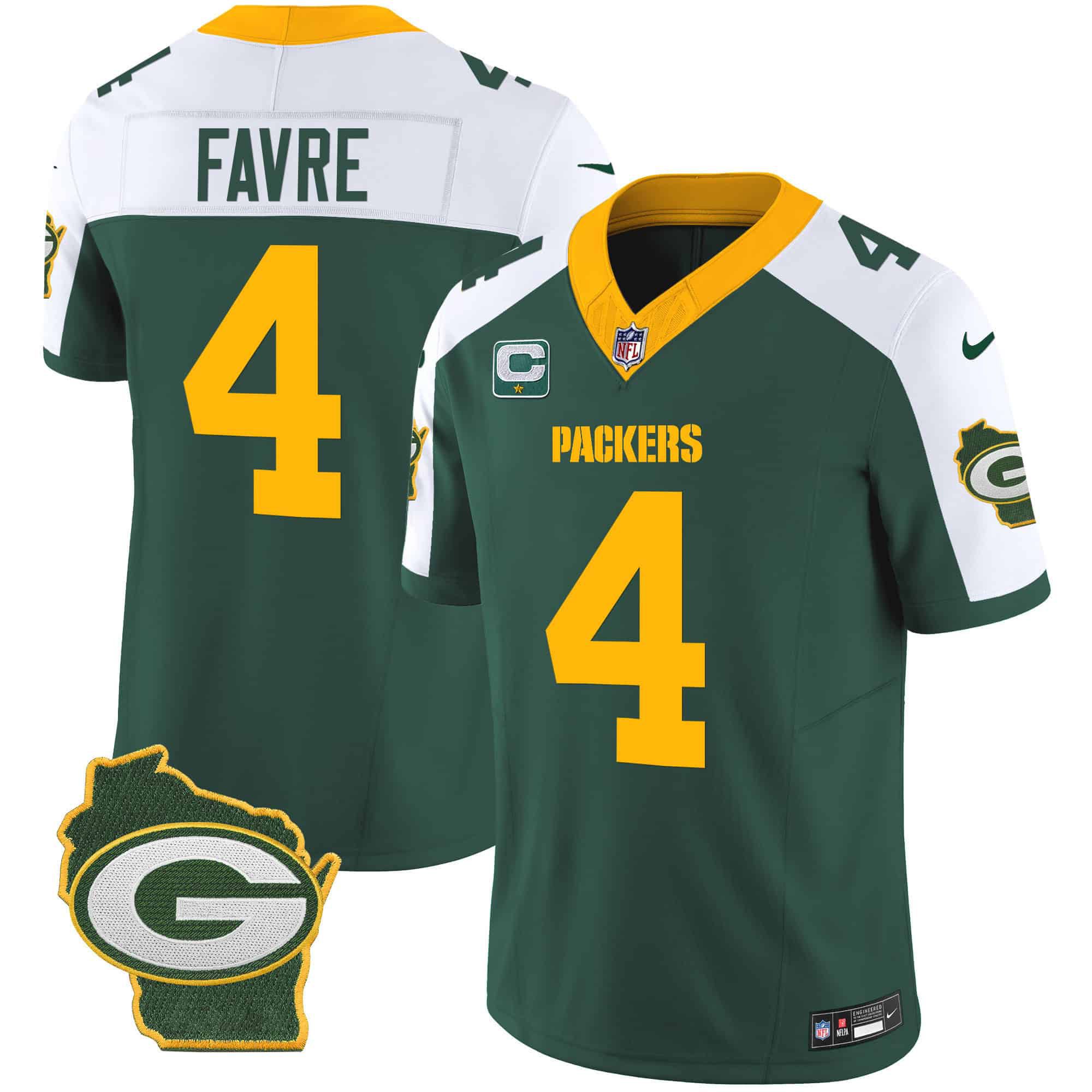 Men Green Bay Packers 4 Favre Green 2024 Nike Home Patch Vapor NFL Jersey